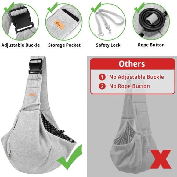 CUBY Dog and Cat Sling Carrier Hands Free Reversible Pet Papoose Bag Gray Plaid - Picture 9 of 13